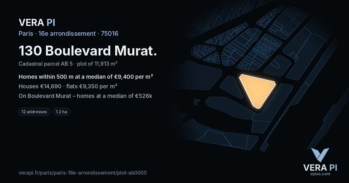 130 Boulevard Murat, 16e arrondissement at night – the plot lit, the parcels around coloured by the prices near them