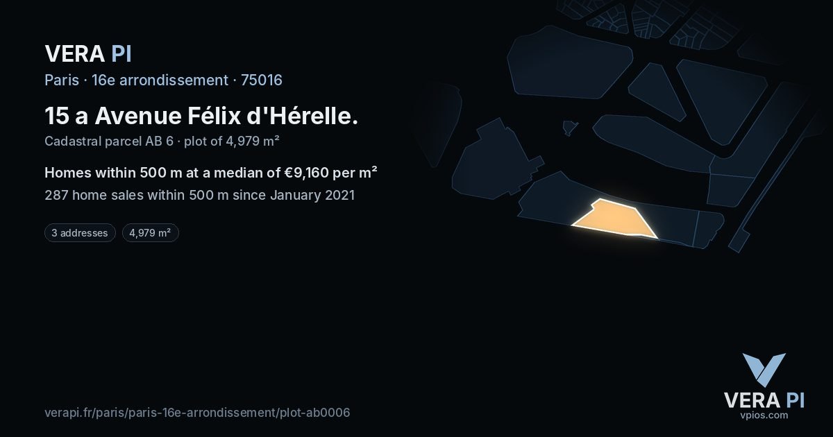 15 a Avenue Félix d'Hérelle, 16e arrondissement at night – the plot lit, the parcels around coloured by the prices near them