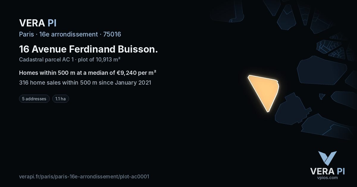 16 Avenue Ferdinand Buisson, 16e arrondissement at night – the plot lit, the parcels around coloured by the prices near them