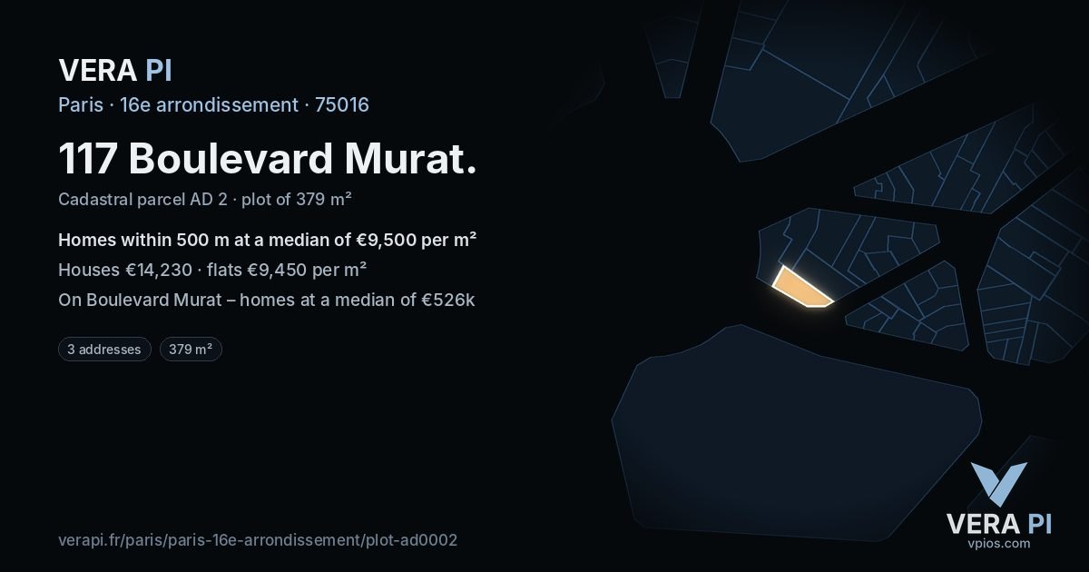 117 Boulevard Murat, 16e arrondissement at night – the plot lit, the parcels around coloured by the prices near them