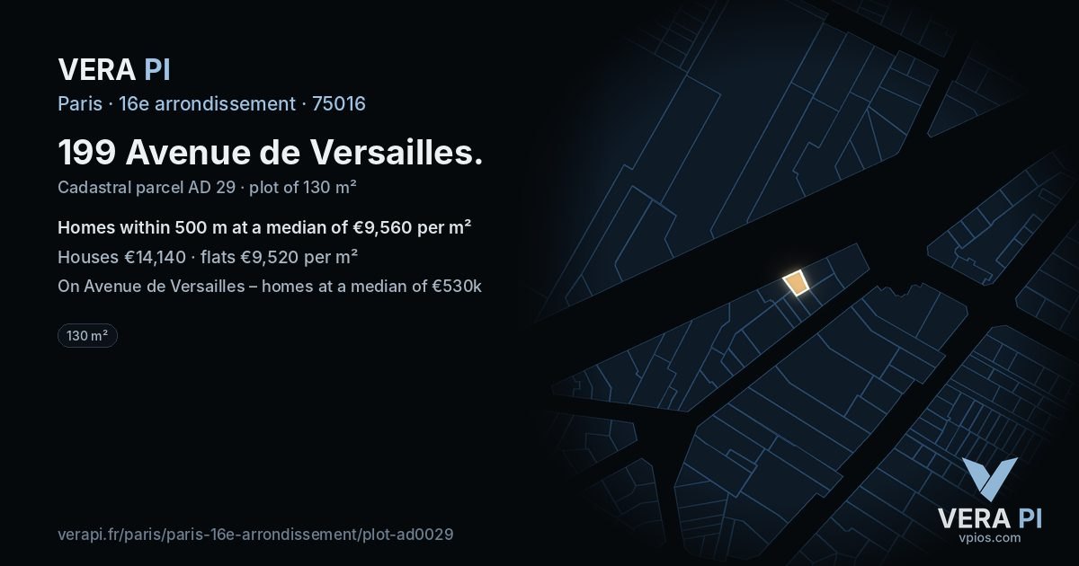 199 Avenue de Versailles, 16e arrondissement at night – the plot lit, the parcels around coloured by the prices near them