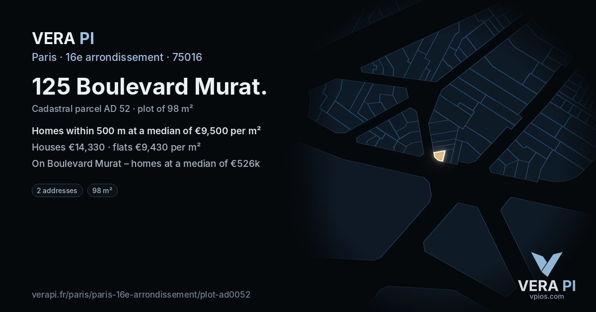 125 Boulevard Murat, 16e arrondissement at night – the plot lit, the parcels around coloured by the prices near them