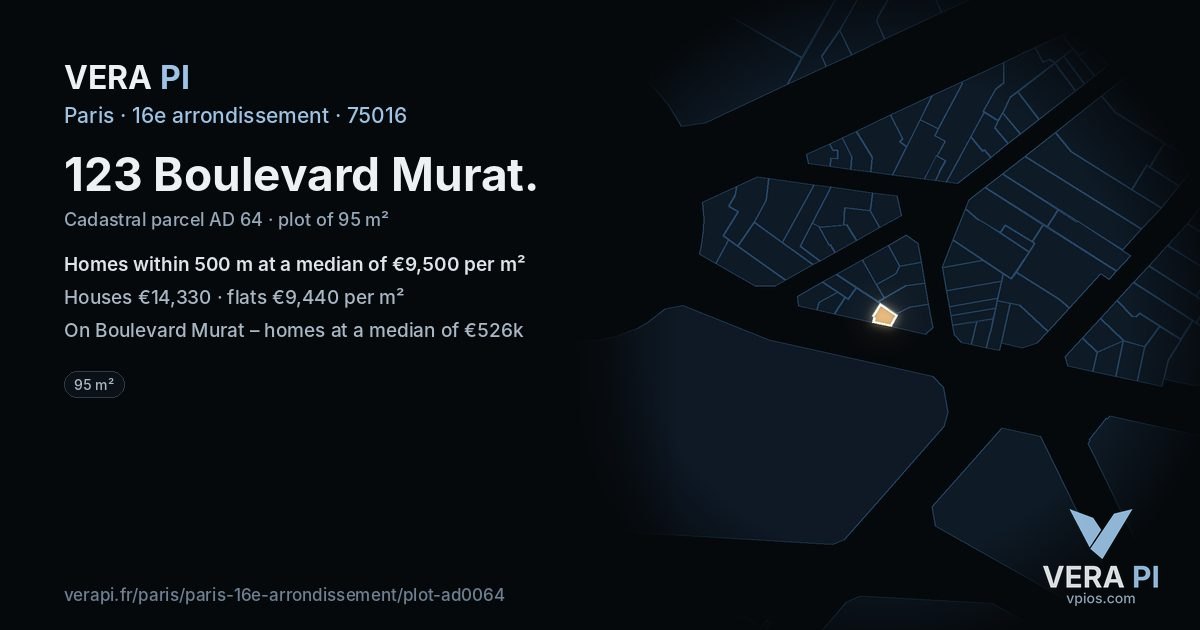 123 Boulevard Murat, 16e arrondissement at night – the plot lit, the parcels around coloured by the prices near them