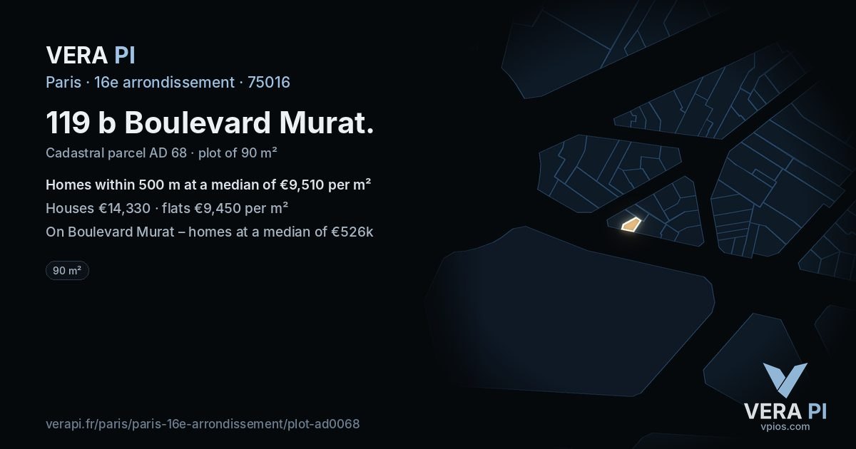 119 b Boulevard Murat, 16e arrondissement at night – the plot lit, the parcels around coloured by the prices near them