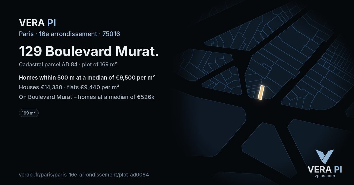 129 Boulevard Murat, 16e arrondissement at night – the plot lit, the parcels around coloured by the prices near them