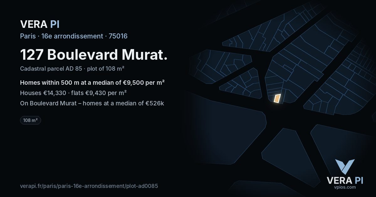 127 Boulevard Murat, 16e arrondissement at night – the plot lit, the parcels around coloured by the prices near them