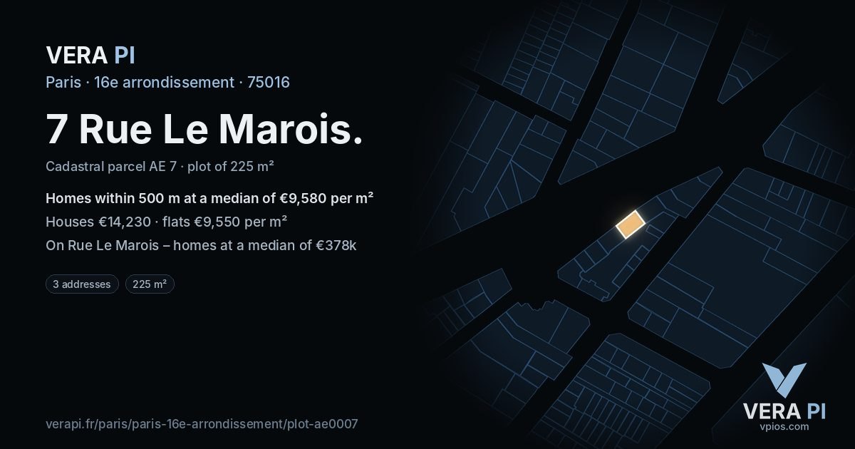 7 Rue Le Marois, 16e arrondissement at night – the plot lit, the parcels around coloured by the prices near them