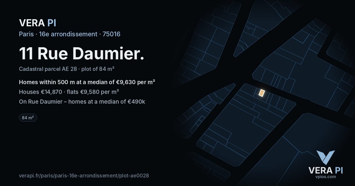 11 Rue Daumier, 16e arrondissement at night – the plot lit, the parcels around coloured by the prices near them