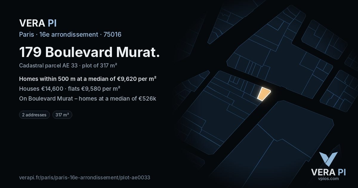 179 Boulevard Murat, 16e arrondissement at night – the plot lit, the parcels around coloured by the prices near them