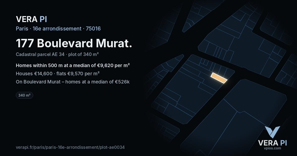 177 Boulevard Murat, 16e arrondissement at night – the plot lit, the parcels around coloured by the prices near them