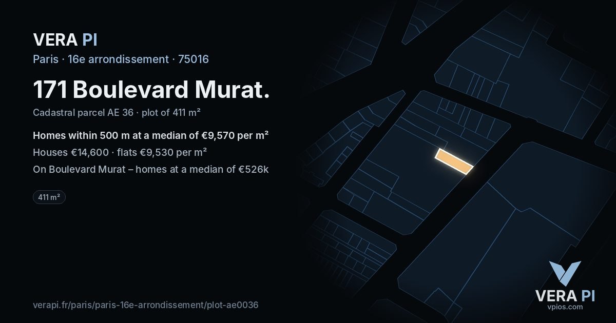 171 Boulevard Murat, 16e arrondissement at night – the plot lit, the parcels around coloured by the prices near them