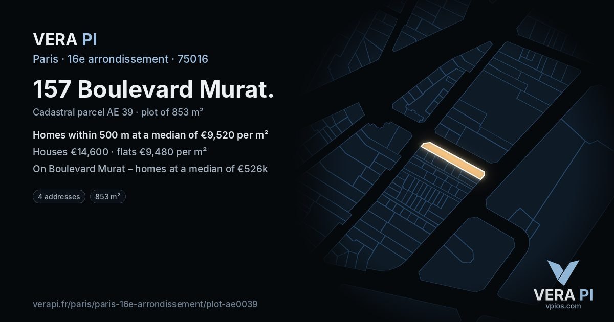 157 Boulevard Murat, 16e arrondissement at night – the plot lit, the parcels around coloured by the prices near them