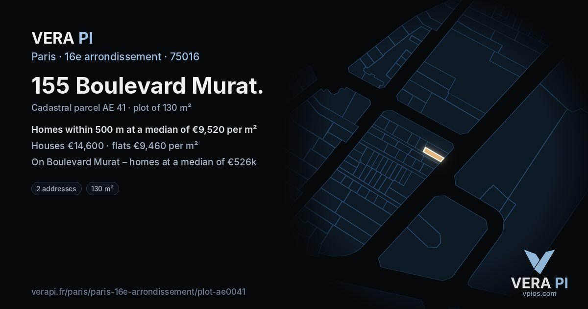 155 Boulevard Murat, 16e arrondissement at night – the plot lit, the parcels around coloured by the prices near them