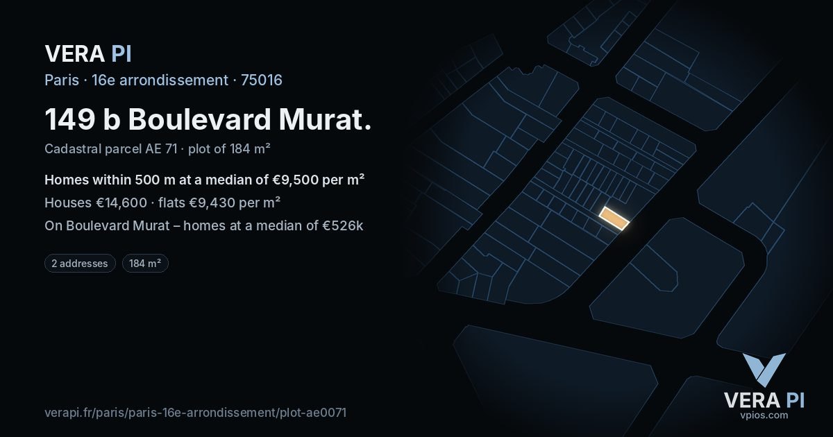 149 b Boulevard Murat, 16e arrondissement at night – the plot lit, the parcels around coloured by the prices near them