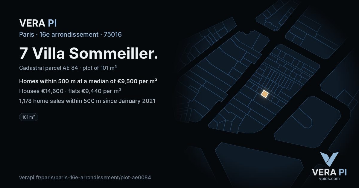 7 Villa Sommeiller, 16e arrondissement at night – the plot lit, the parcels around coloured by the prices near them