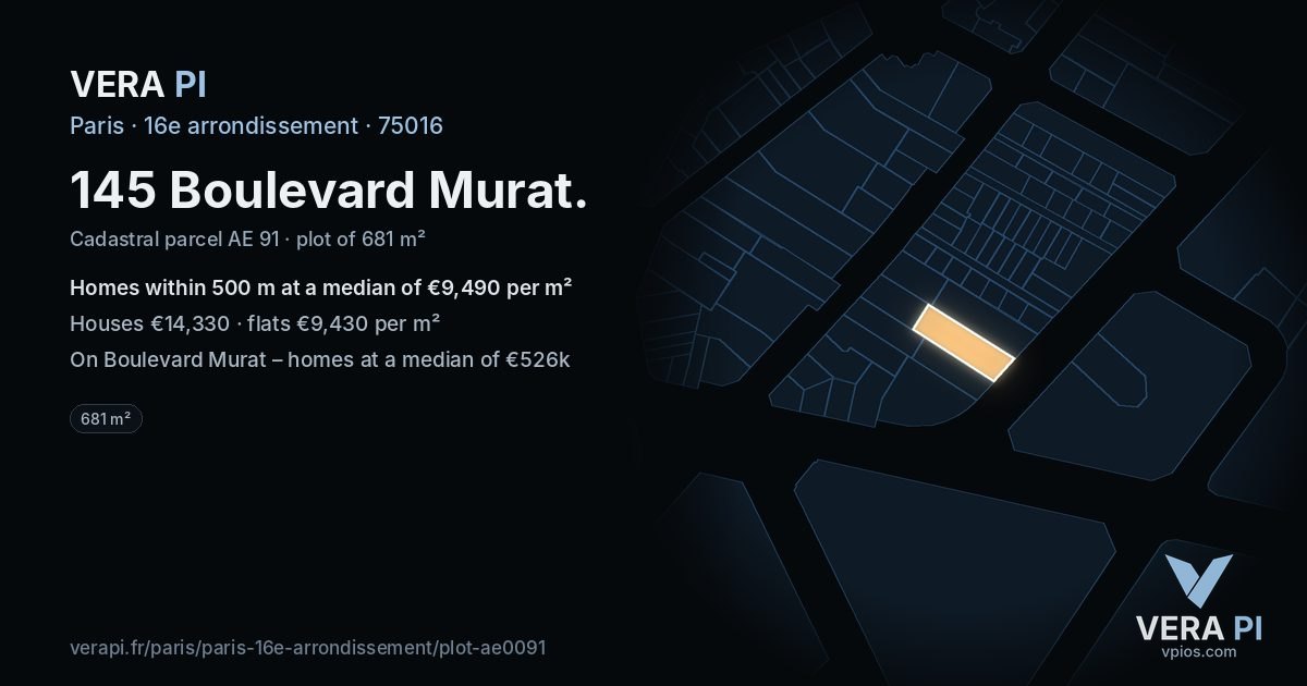 145 Boulevard Murat, 16e arrondissement at night – the plot lit, the parcels around coloured by the prices near them
