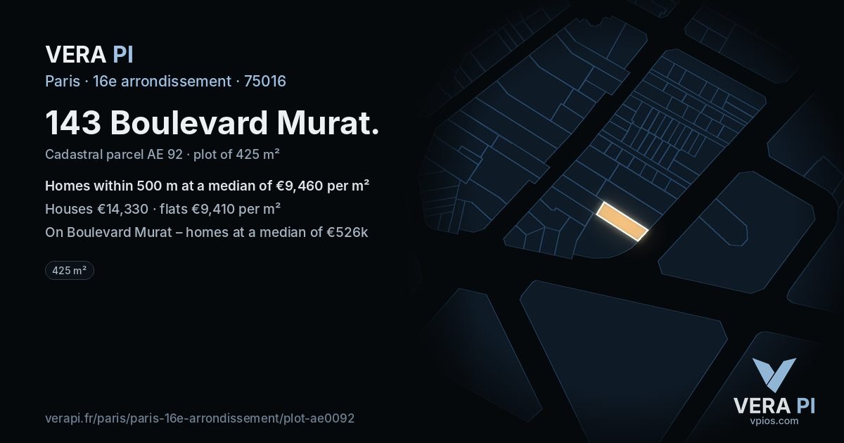 143 Boulevard Murat, 16e arrondissement at night – the plot lit, the parcels around coloured by the prices near them