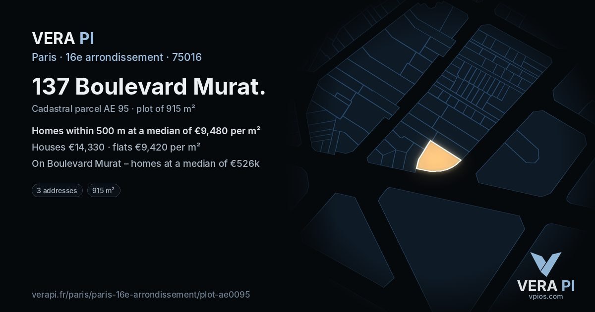 137 Boulevard Murat, 16e arrondissement at night – the plot lit, the parcels around coloured by the prices near them