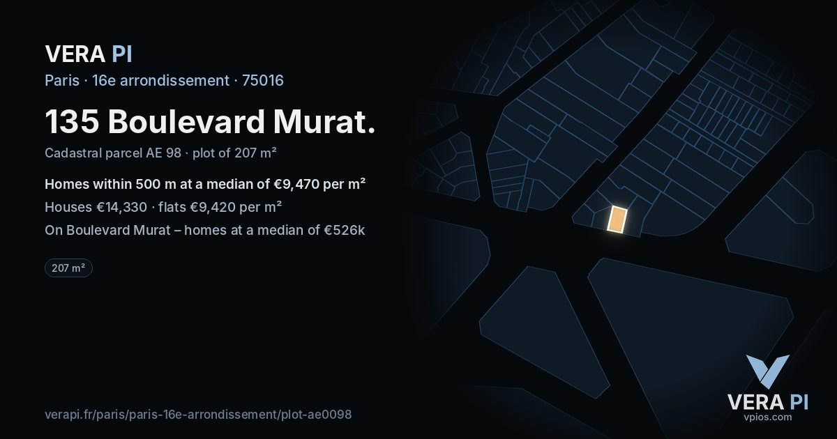 135 Boulevard Murat, 16e arrondissement at night – the plot lit, the parcels around coloured by the prices near them