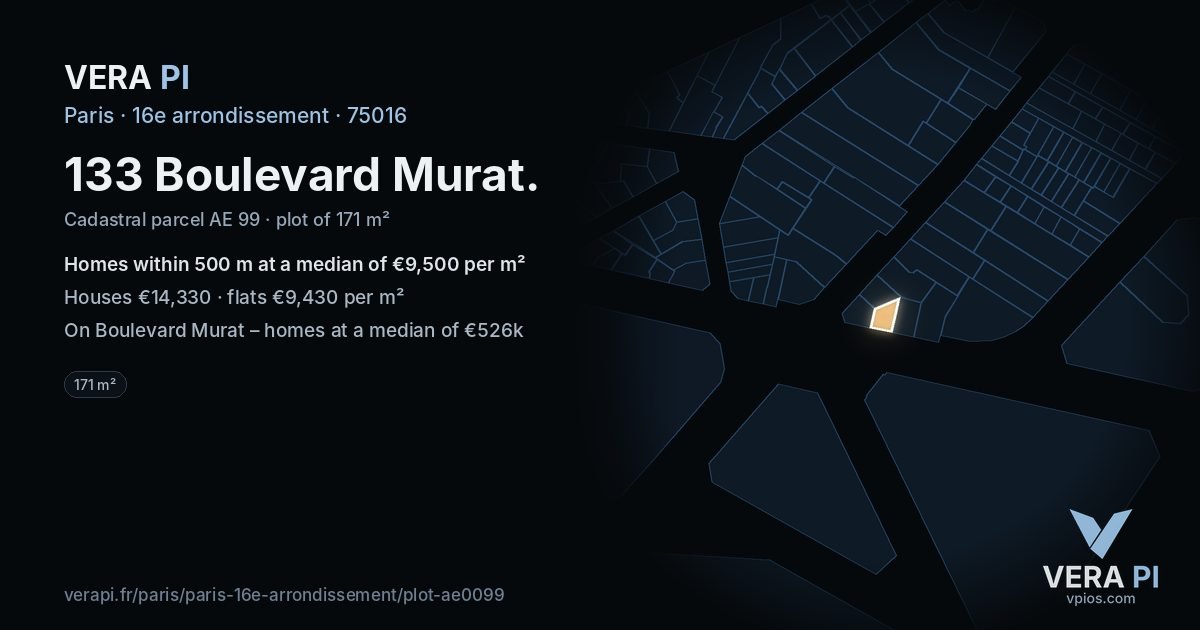 133 Boulevard Murat, 16e arrondissement at night – the plot lit, the parcels around coloured by the prices near them
