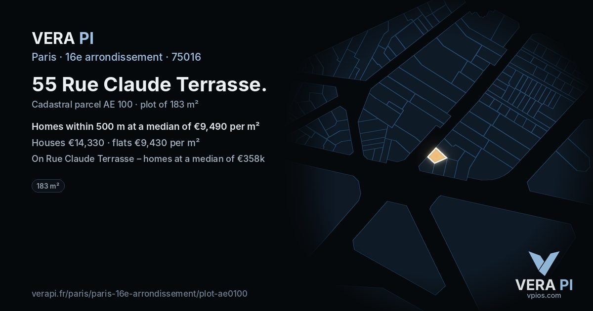 55 Rue Claude Terrasse, 16e arrondissement at night – the plot lit, the parcels around coloured by the prices near them