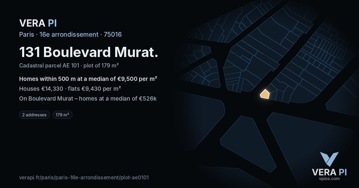 131 Boulevard Murat, 16e arrondissement at night – the plot lit, the parcels around coloured by the prices near them