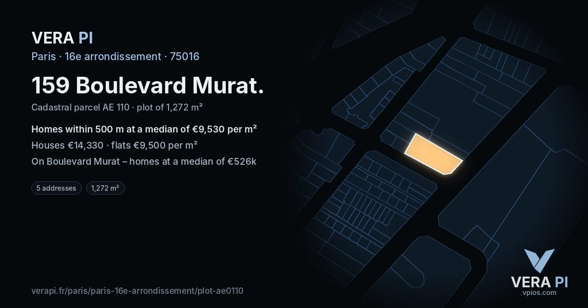 159 Boulevard Murat, 16e arrondissement at night – the plot lit, the parcels around coloured by the prices near them