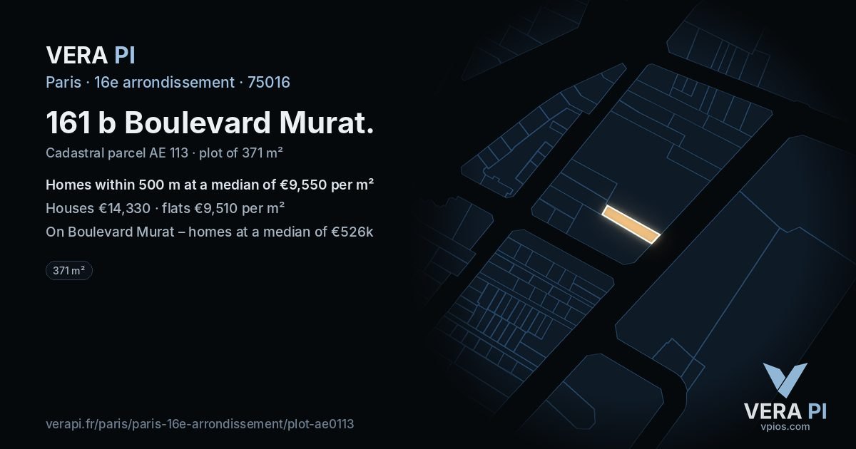 161 b Boulevard Murat, 16e arrondissement at night – the plot lit, the parcels around coloured by the prices near them
