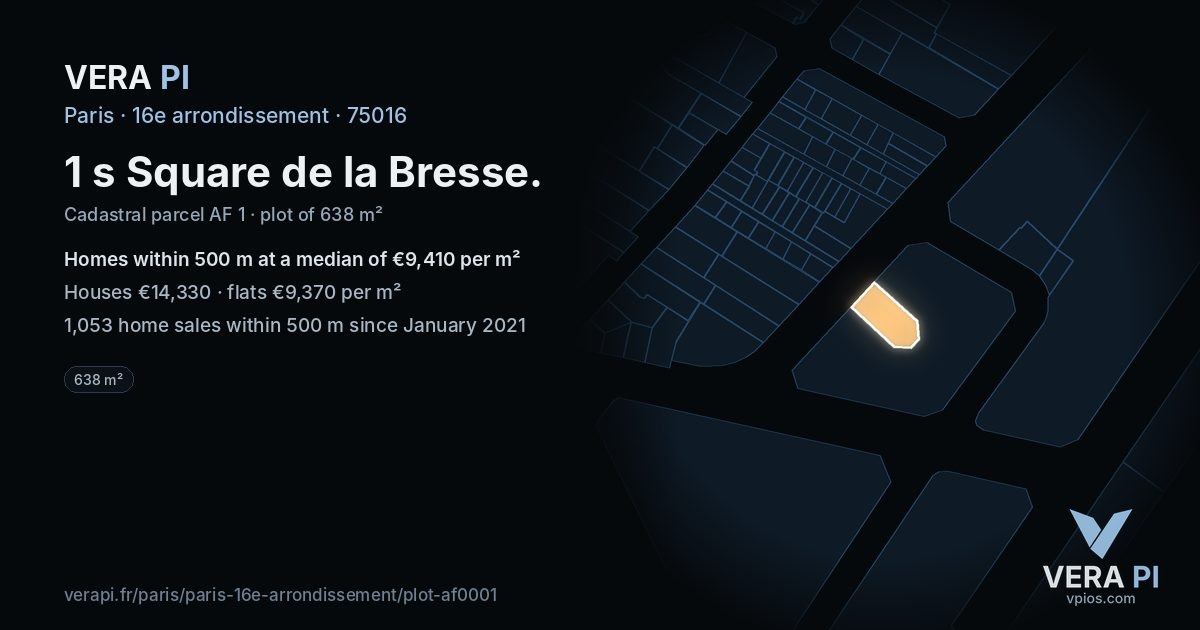 1 s Square de la Bresse, 16e arrondissement at night – the plot lit, the parcels around coloured by the prices near them
