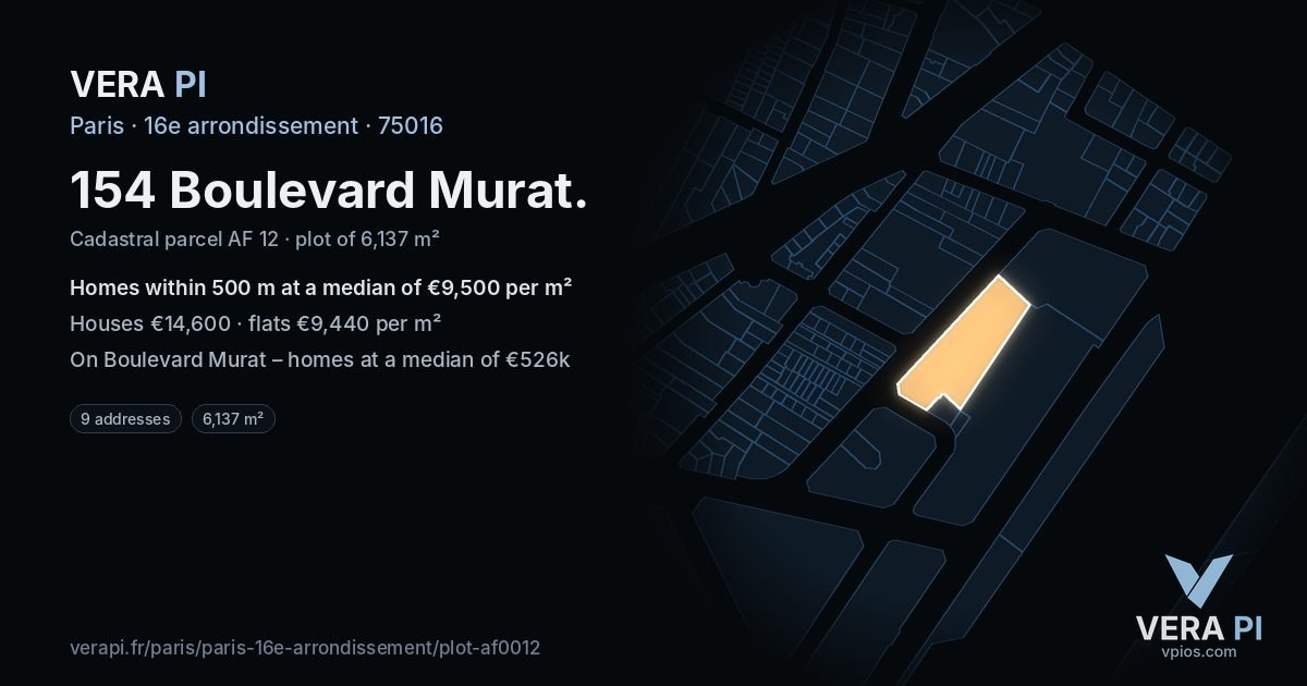 154 Boulevard Murat, 16e arrondissement at night – the plot lit, the parcels around coloured by the prices near them