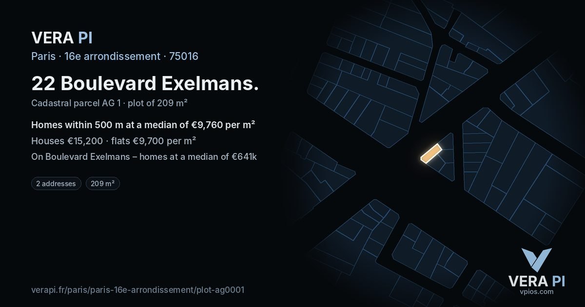 22 Boulevard Exelmans, 16e arrondissement at night – the plot lit, the parcels around coloured by the prices near them