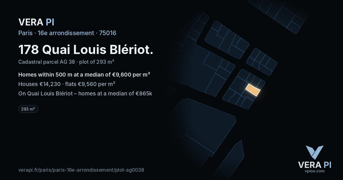 178 Quai Louis Blériot, 16e arrondissement at night – the plot lit, the parcels around coloured by the prices near them