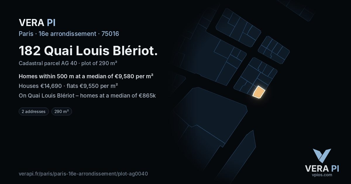 182 Quai Louis Blériot, 16e arrondissement at night – the plot lit, the parcels around coloured by the prices near them