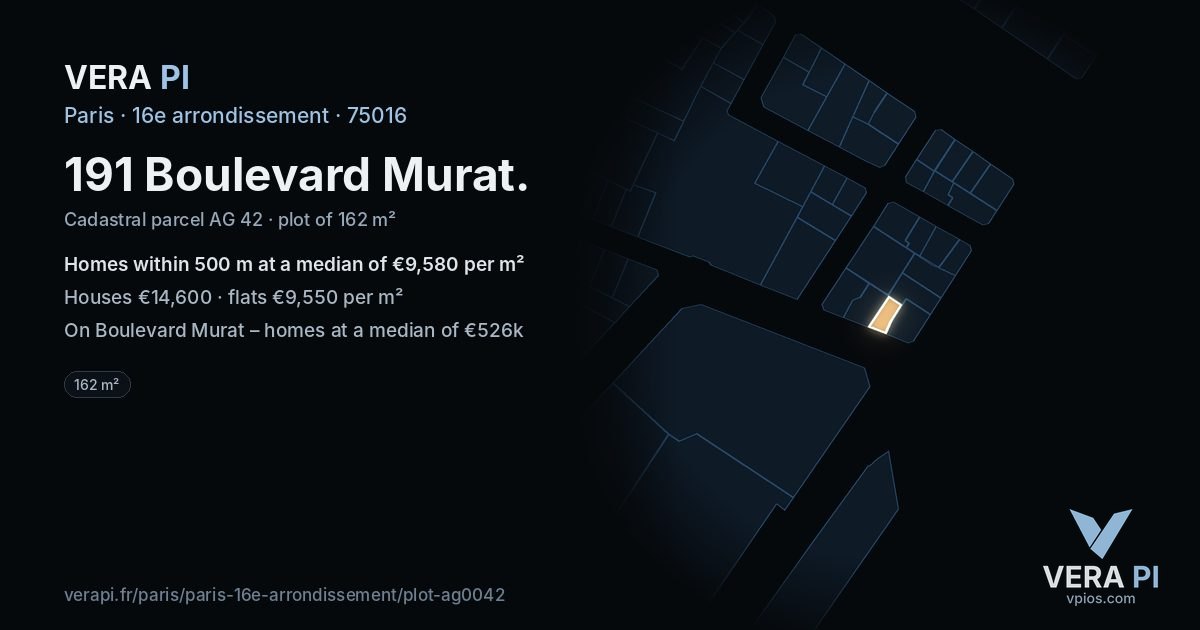 191 Boulevard Murat, 16e arrondissement at night – the plot lit, the parcels around coloured by the prices near them