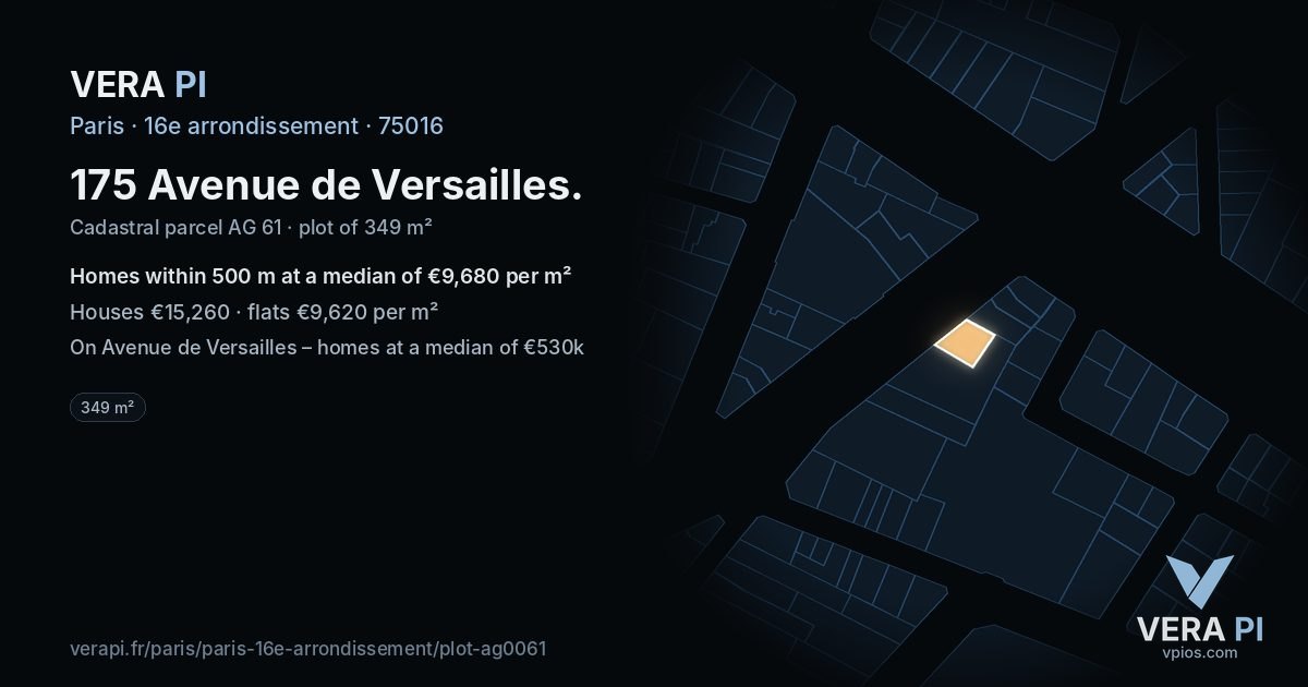 175 Avenue de Versailles, 16e arrondissement at night – the plot lit, the parcels around coloured by the prices near them
