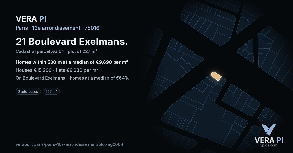 21 Boulevard Exelmans, 16e arrondissement at night – the plot lit, the parcels around coloured by the prices near them