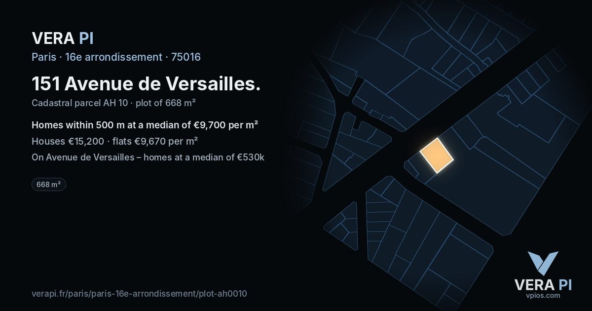 151 Avenue de Versailles, 16e arrondissement at night – the plot lit, the parcels around coloured by the prices near them