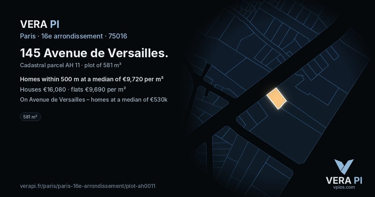 145 Avenue de Versailles, 16e arrondissement at night – the plot lit, the parcels around coloured by the prices near them