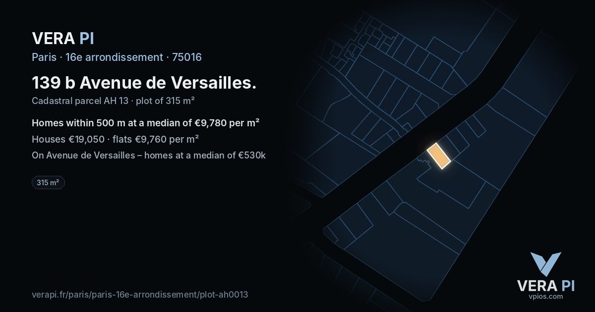 139 b Avenue de Versailles, 16e arrondissement at night – the plot lit, the parcels around coloured by the prices near them