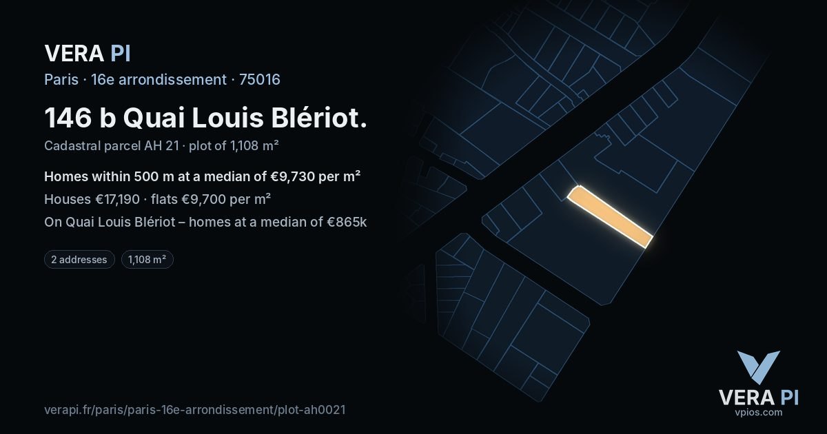 146 b Quai Louis Blériot, 16e arrondissement at night – the plot lit, the parcels around coloured by the prices near them