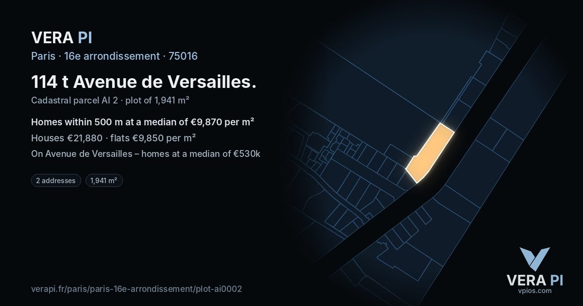 114 t Avenue de Versailles, 16e arrondissement at night – the plot lit, the parcels around coloured by the prices near them