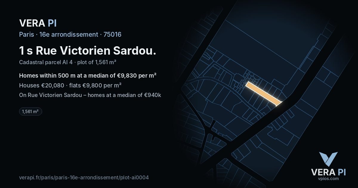 1 s Rue Victorien Sardou, 16e arrondissement at night – the plot lit, the parcels around coloured by the prices near them