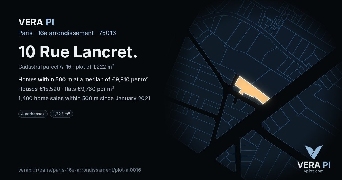 10 Rue Lancret, 16e arrondissement at night – the plot lit, the parcels around coloured by the prices near them