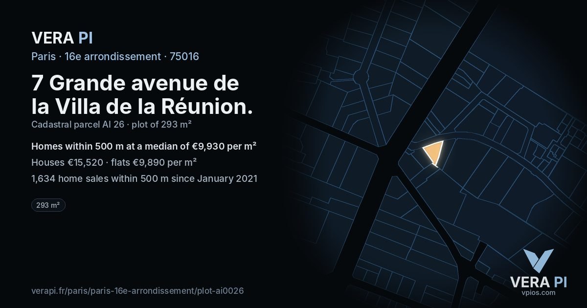 7 Grande avenue de la Villa de la Réunion, 16e arrondissement at night – the plot lit, the parcels around coloured by the prices near them