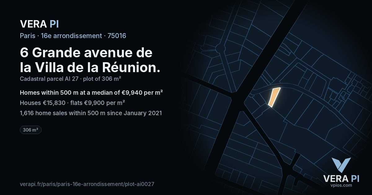 6 Grande avenue de la Villa de la Réunion, 16e arrondissement at night – the plot lit, the parcels around coloured by the prices near them