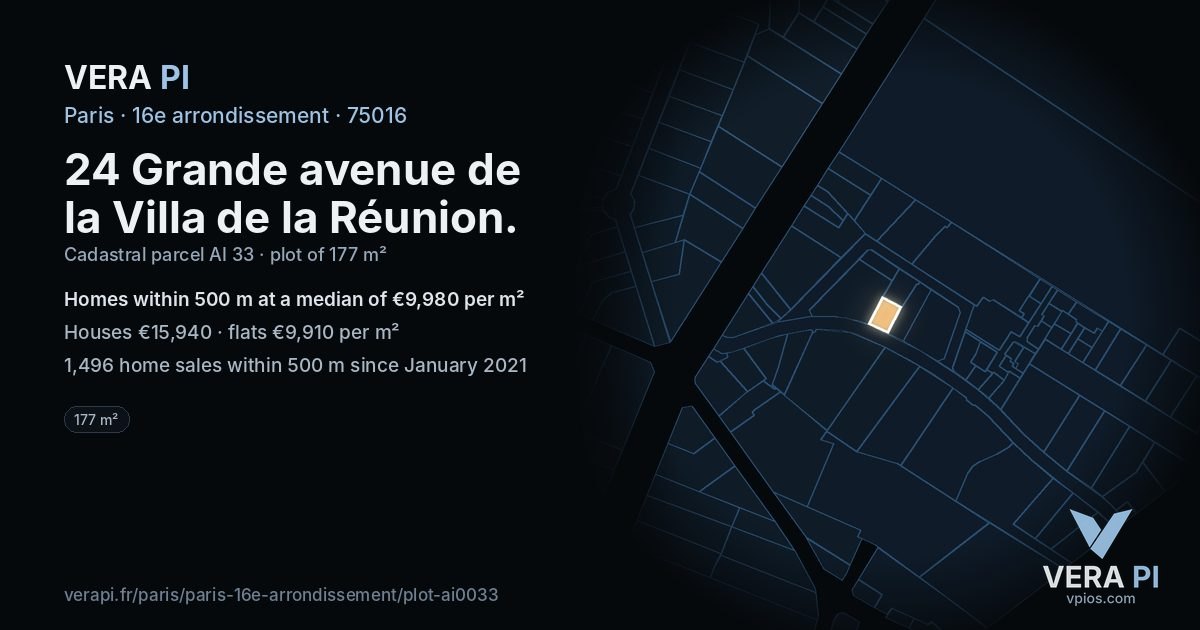 24 Grande avenue de la Villa de la Réunion, 16e arrondissement at night – the plot lit, the parcels around coloured by the prices near them