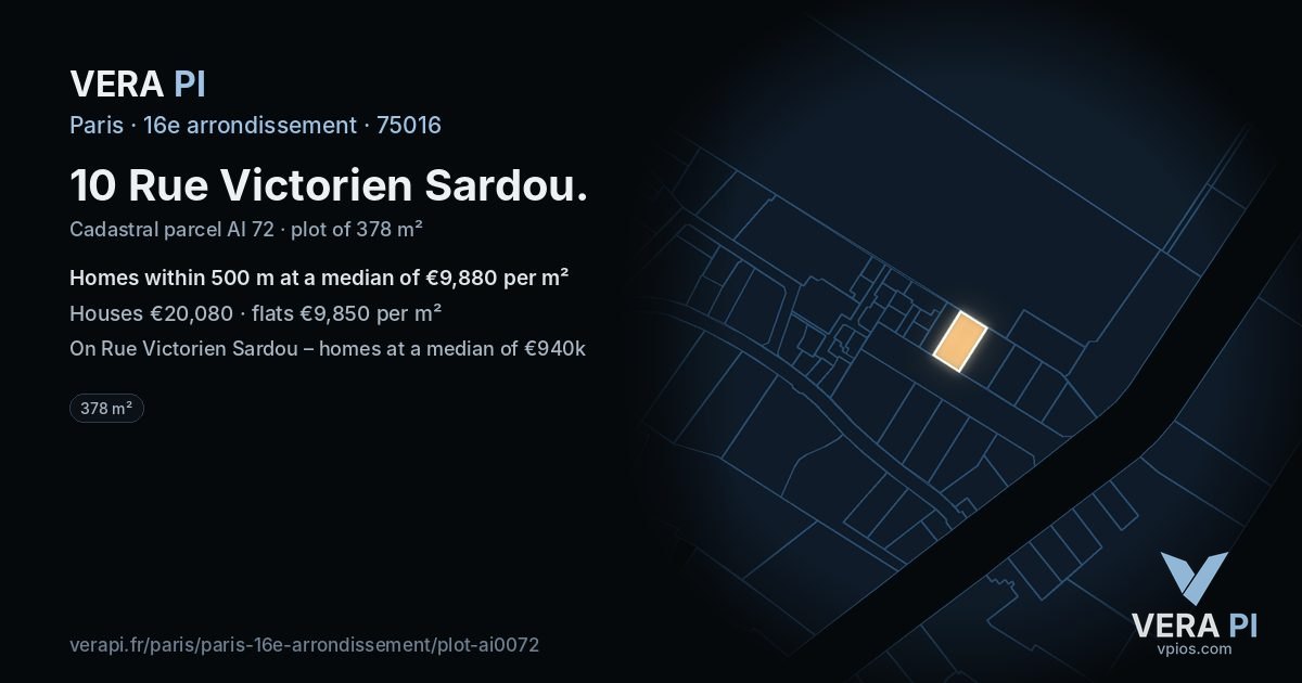 10 Rue Victorien Sardou, 16e arrondissement at night – the plot lit, the parcels around coloured by the prices near them