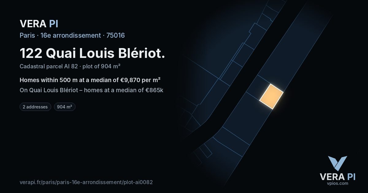 122 Quai Louis Blériot, 16e arrondissement at night – the plot lit, the parcels around coloured by the prices near them