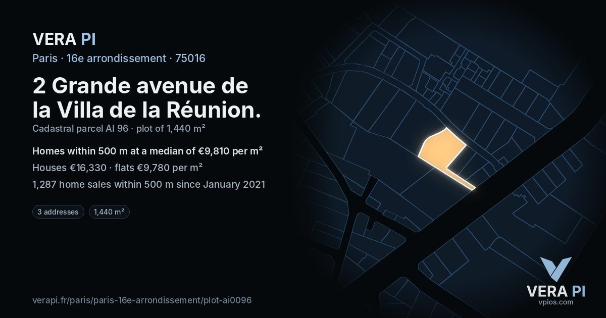 2 Grande avenue de la Villa de la Réunion, 16e arrondissement at night – the plot lit, the parcels around coloured by the prices near them