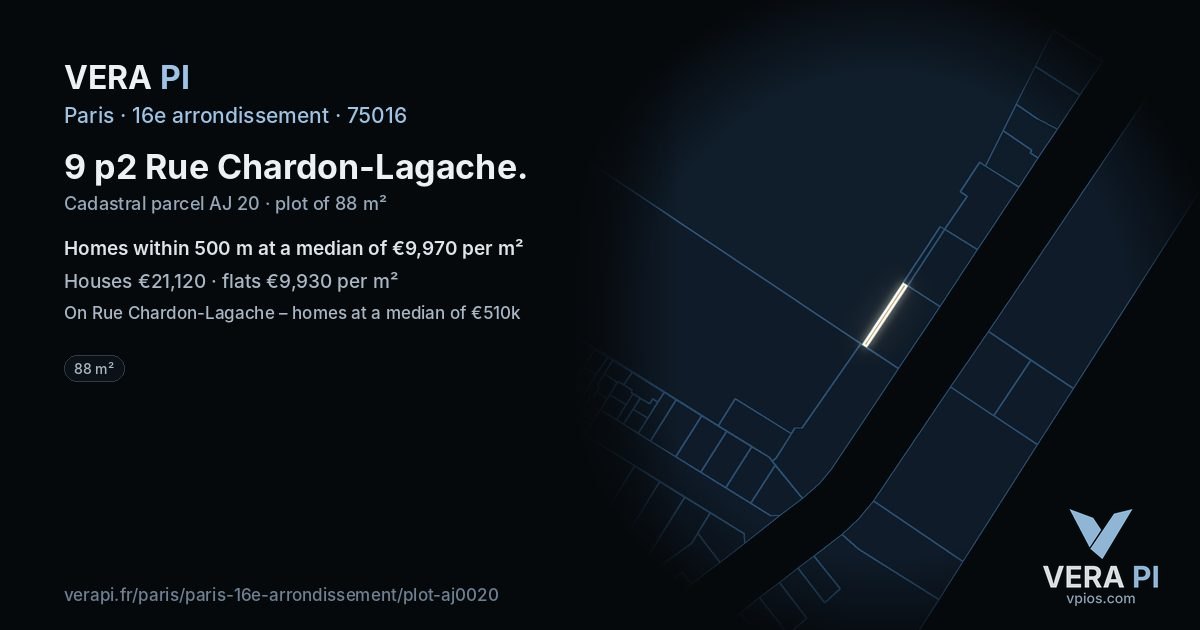 9 p2 Rue Chardon-Lagache, 16e arrondissement at night – the plot lit, the parcels around coloured by the prices near them